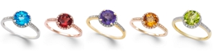 Macy's Semiprecious Ring Collection with Diamond Halo and Accents in 14k White, Yellow or Rose Gold
